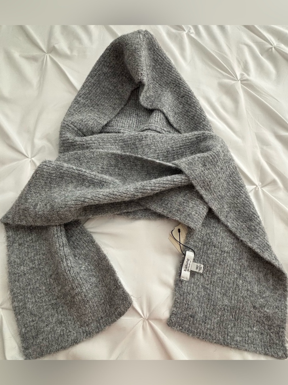 b. young Grey Wool-blend Hooded Scarf, NWT